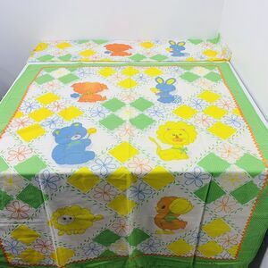 Vtg Gingham Baby Quilt That's Our Baby Curtains Valances Patchwork Baby Animals